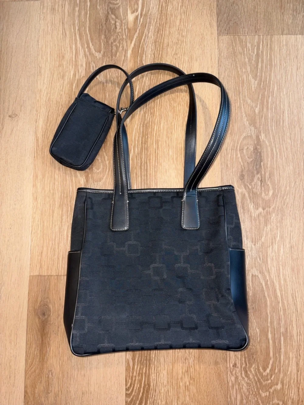 Nine West Black Tote Bag Shoulder Purse w/ Pouch Medium Work Travel Used